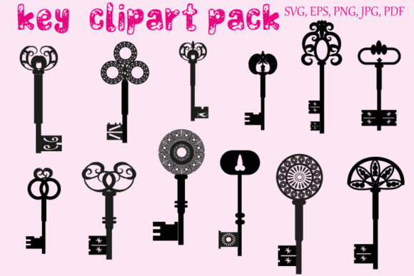 Black Key Clipart Bundle: Graphics & Decorative Elements