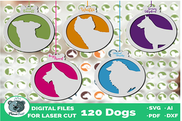 Dog Ornament Bundle Svg for Laser Cutting Ornaments