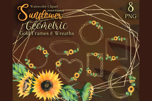 Sunflower Frame Clipart: Geometric Gold Graphics